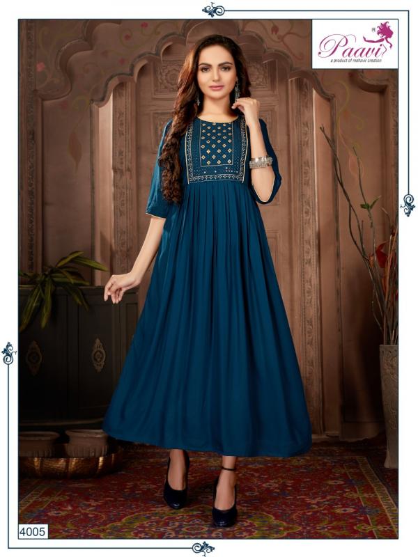 Paavi Falak 4 Fancy Wear Rayon Designer Long Kurti Collection